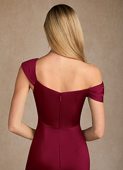 Azazie Laramie Mother of the Bride Dresses Burgundy Mermaid Pleated Stretch Satin Dress image6