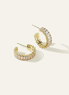 front Crystal Baguette Hoop Earrings