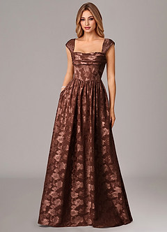 Azazie Hazel Bridesmaid Dresses Espresso A-Line Corset Floral Burnout Dress image1