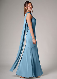 Azazie Kinsley Bridesmaid Dresses Steel Blue Mermaid Side Slit Stretch Satin Dress image6