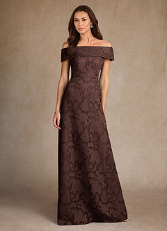 Azazie Medford Final Sale Ganache A-Line Off the Shoulder Floral Burnout Dress image4