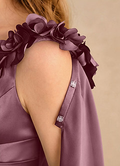 Azazie Rosita Girls Formal vestidos de niña de las flores Vestido Amatista de Satén Elástico de Línea A con Plisado image6