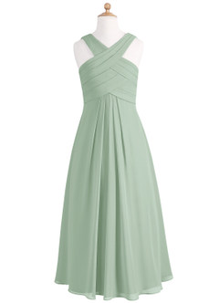 Azazie Kaleigh Junior A-Linie Plissee Chiffon Kleid Agave image6