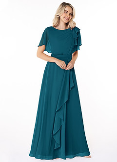 Azazie Aaliyah Modest Bridesmaid Dresses A-Line Scoop Pleated Chiffon Floor-Length Dress image3