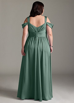 Azazie Lianne Bridesmaid Dresses Eucalyptus A-Line Off the Shoulder Stretch Satin Dress image10