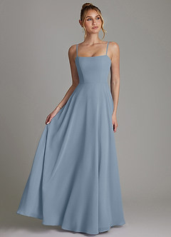 Azazie Elita Venta final Vestido de Azul Polvoriento de Gasa de Línea A con Plisado image1
