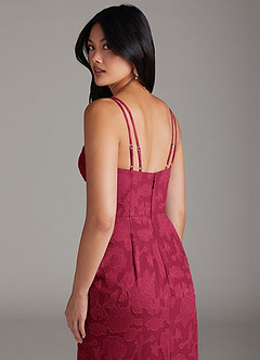 Azazie Leo Bridesmaid Dresses Burgundy Sheath Pleated Floral Burnout Dress image6