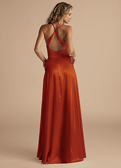 Azazie Davis Jurken voor bruidsmeisjes Jurk van Metaalachtig Satijn met A-Lijn Geplooid Paprika image3