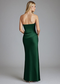 Azazie Lenya Bridesmaid Dresses Dark Green Sheath Pleated Stretch Satin Dress image2