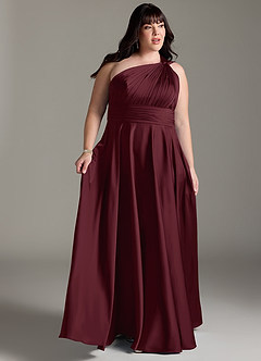 Azazie Charlize Bridesmaid Dresses Cabernet A-Line One Shoulder Stretch Satin Dress image3