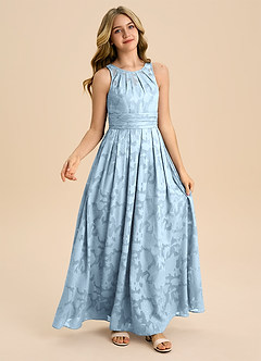 Azazie Bibiane Junior Sky Blue A-Line Pleated Floral Burnout Dress image5