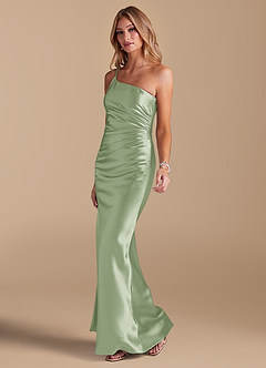 Azazie Cristin Final Sale Champagne Mermaid One Shoulder Metallic Satin Dress image4