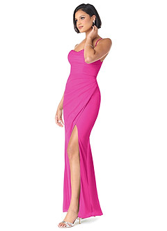 Azazie Ashana Vestidos de damas de honor Vestido de Fucsia de Malla de Recto con Corazón de encaje image3