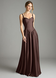 Azazie Evadina Suknie dla druhen Linia A Gorset Satyna elastyczna Do ziemi Sukienka image2