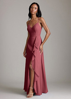 Azazie Naeem Vestidos de damas de honor Vestido de Merlot de Gasa de Corte en A con Cuello en V fruncido image5