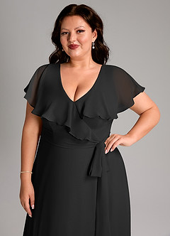 Azazie Lainey Vestidos de damas de honor Vestido de Negro de Gasa de Corte en A con Con bolsillos image6