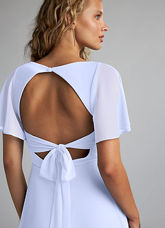 Azazie Induh Robes de demoiselle d'honneur Robe Trapèze en Maille Col en V à volants Lavande image6