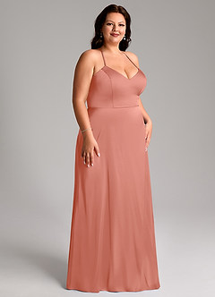 Azazie Mei Bridesmaid Dresses Salmon Pink A-Line V-Neck Stretch Satin Dress image10
