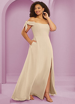 Barbie ♥ Azazie Robes de demoiselle d'honneur Robe Trapèze Convertible en Mousseline de soie Épaule décolletée Champagne image12