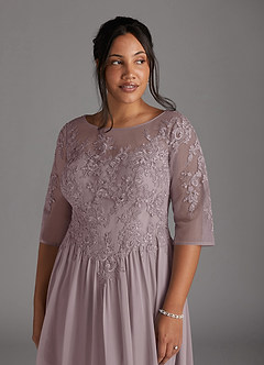 Azazie Mirielle vestidos de madre de la novia Vestido de Atardecer de Gasa de Corte En A con Encaje Scoop image12