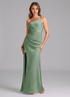 Azazie Eren Bridesmaid Dresses Matcha Mermaid One Shoulder Stretch Satin Dress image2