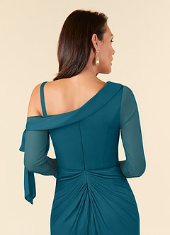 Azazie Marna Final Sale Ink Blue Sheath One Shoulder Mesh Dress image5