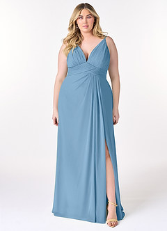 Azazie Maren Allure Bridesmaid Dresses Steel Blue A-Line V-Neck Lace Chiffon Dress image6