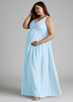 Azazie Yetta Maternity Bridesmaid Dresses A-Line V-Neck Gathered Chiffon Floor-Length Dress image10