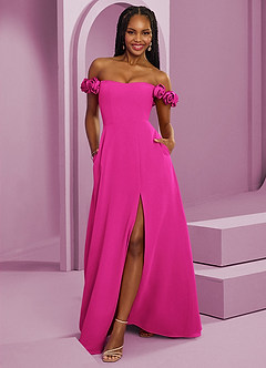 Barbie ♥ Azazie Bridesmaid Dresses Barbie Pink A-Line Off the Shoulder Chiffon Convertible Dress image1