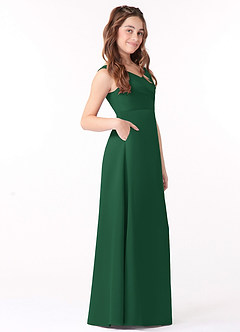 Azazie Sadia Vestido de Verde Oscuro de Satin Mate de Acampanado con Plisado image2