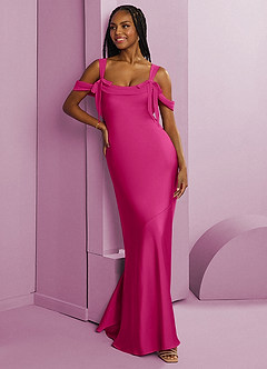 Barbie ♥ Azazie Jurken voor bruidsmeisjes Jurk van Stretch Satijn met Kolom Geplooid Barbie Roze image3
