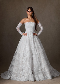 Azazie Hinata Vestidos de novia Vestido de Diamante Blanco de Encaje de Corte Princesa con Sin tirantes image1