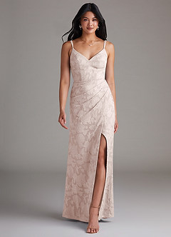 Azazie Leo Bridesmaid Dresses Blushing Pink Sheath Pleated Floral Burnout Dress image4