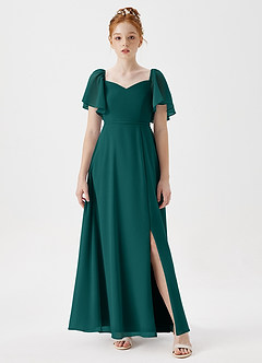 Azazie Chloe Junior Peacock A-Line Sweetheart Neckline Chiffon Dress image4