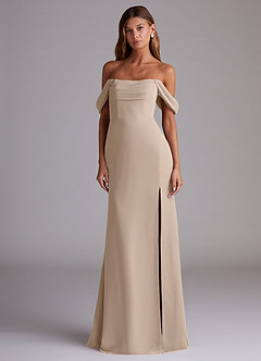 Azazie Saige Bridesmaid Dresses Taupe A-Line Off the Shoulder Chiffon Convertible Dress image3