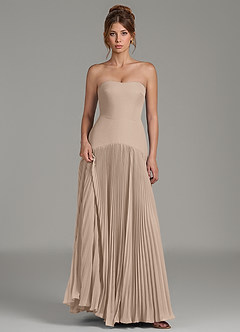 Azazie Yuliana Robes de demoiselle d'honneur Robe Trapèze en Mousseline de soie Sans bretelles Taupe image6
