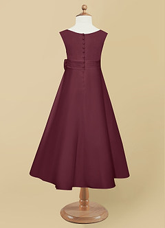 Azazie Lindy vestidos de niña de las flores Vestido de Cabernet de Satin Mate de Acampanado con Plisado image11