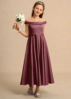 Azazie Teeny Girls Formal Flower Girl Dresses Desert Rose A-Line Pleated Matte Satin Dress image5