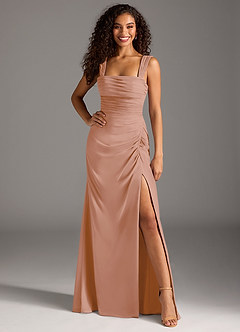 Azazie Jesaphine Bridesmaid Dresses Champagne Rose Sheath Bow Chiffon Dress image4