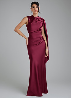 Azazie Taj Bridesmaid Dresses Burgundy Mermaid Corset Stretch Satin Dress image1