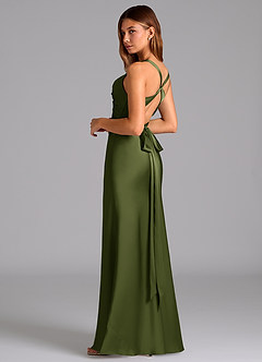 Azazie Hati Bridesmaid Dresses Olive Mermaid Stretch Satin Dress image6