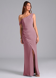 Azazie Madelyn Bridesmaid Dresses Vintage Mauve Mermaid Off the Shoulder Chiffon Convertible Dress image1