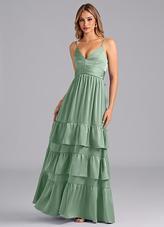 Azazie Nathalia Bridesmaid Dresses Agave A-Line Pleated Stretch Satin Dress image5