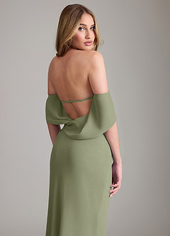 Azazie Lusinda Vestidos de madrinha de casamento Vestido Pistache de Chiffon de sereia com Fora do ombro image3