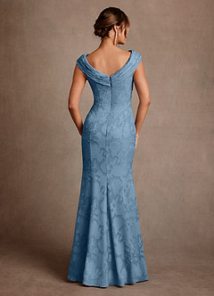 Azazie Aberdeen Mother of the Bride Dresses Steel Blue Sheath Pleated Floral Burnout Dress image2