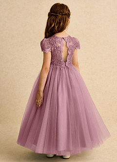 Azazie Puff Flower Girl Dresses Vintage Mauve Ball-Gown Lace Tulle Dress image7