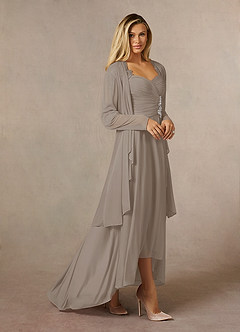 Azazie Anne Mother of the Bride Dresses Taupe Sheath Sweetheart Sequins Lace Dress image3