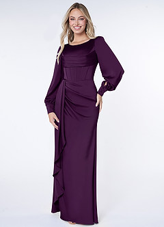 Azazie Raye Bridesmaid Dresses Grape Mermaid Long Sleeve Stretch Satin Dress image1