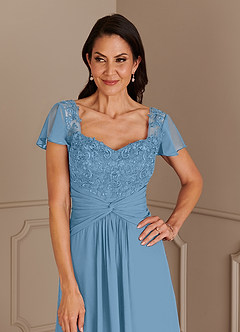 Azazie Gwenyth Mother of the Bride Dresses Steel Blue A-Line Lace Chiffon Dress image6
