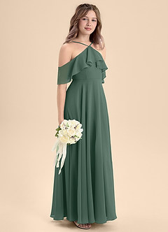 Azazie Tessabelle Junior Sea Moss A-Line Off the Shoulder Chiffon Dress image5